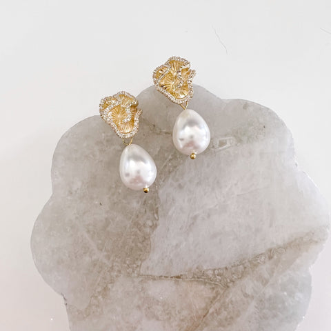 Gold Pave Pearl Drops